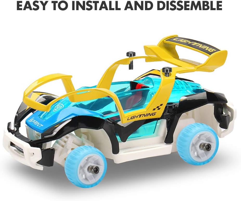 M MOOPAI Pull-Back Toy Cars Take Apart Race Car DIY Car Assembly Toy Tool Kit Build Your Own Car Educational Toy for Kids Boys & Girls Toys Aged 3  (Yellow Blue)
